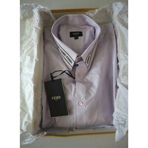 Fendi Men's Sz 42 US XS Peonia Pink Embroidered Collar L/S Button-Up Shirt